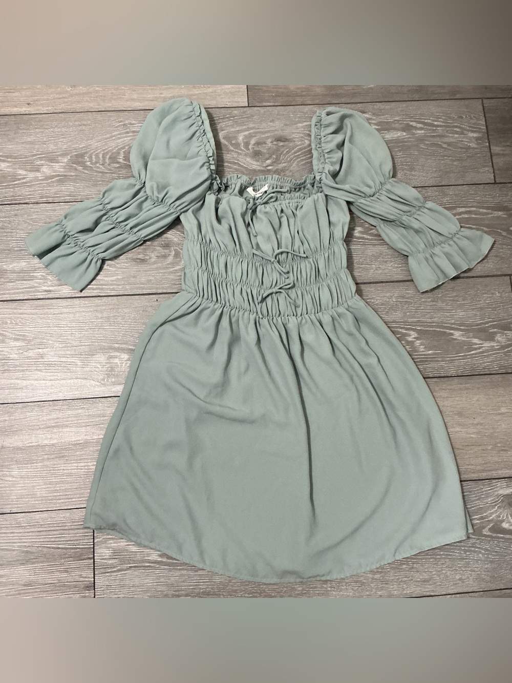 Lani the Label Seafoam Green Ruched Mini Dress size S Allyson Style